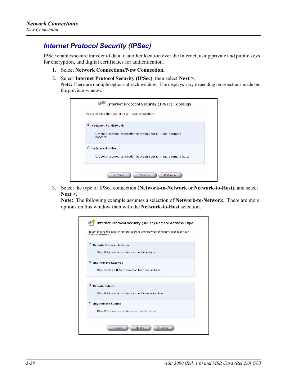 Internet protocol security (ipsec), Internet protocol security (ipsec) -38 | Carrier Access Multi-Service Router (MSR) Card MSR/Adit 3K GUI User Manual | Page 148 / 262