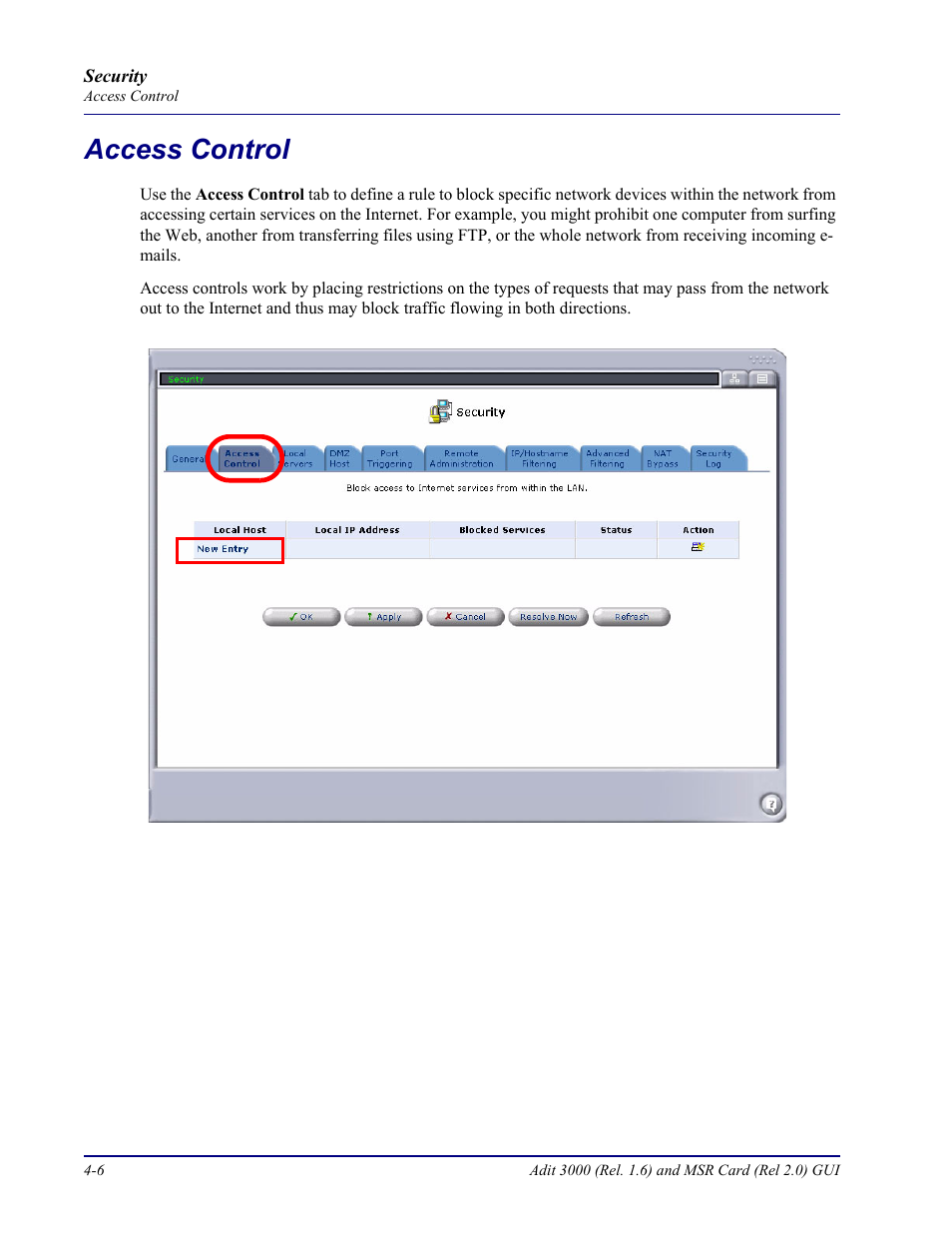 Access control, Access control -6 | Carrier Access Multi-Service Router (MSR) Card MSR/Adit 3K GUI User Manual | Page 160 / 262