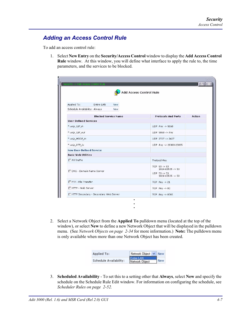 Adding an access control rule, Adding an access control rule -7 | Carrier Access Multi-Service Router (MSR) Card MSR/Adit 3K GUI User Manual | Page 161 / 262