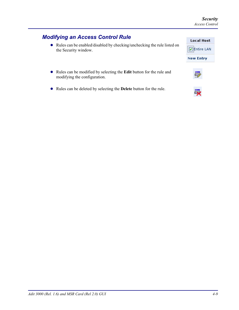 Modifying an access control rule, Modifying an access control rule -9 | Carrier Access Multi-Service Router (MSR) Card MSR/Adit 3K GUI User Manual | Page 163 / 262