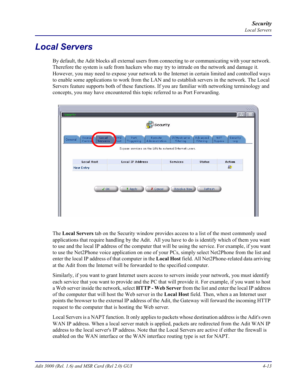 Local servers, Local servers -13 | Carrier Access Multi-Service Router (MSR) Card MSR/Adit 3K GUI User Manual | Page 167 / 262