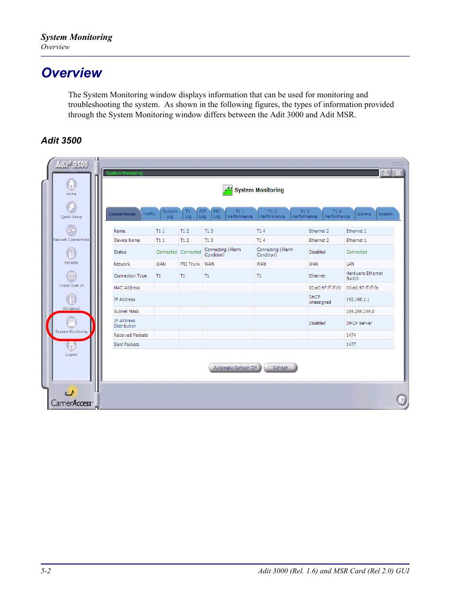 Overview, Overview -2 | Carrier Access Multi-Service Router (MSR) Card MSR/Adit 3K GUI User Manual | Page 196 / 262