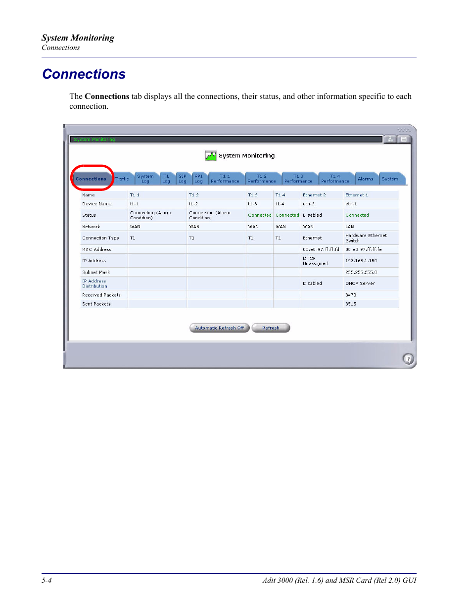 Connections, Connections -4 | Carrier Access Multi-Service Router (MSR) Card MSR/Adit 3K GUI User Manual | Page 198 / 262