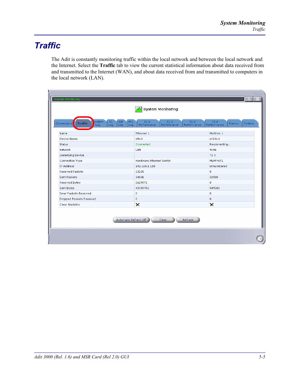 Traffic, Traffic -5 | Carrier Access Multi-Service Router (MSR) Card MSR/Adit 3K GUI User Manual | Page 199 / 262