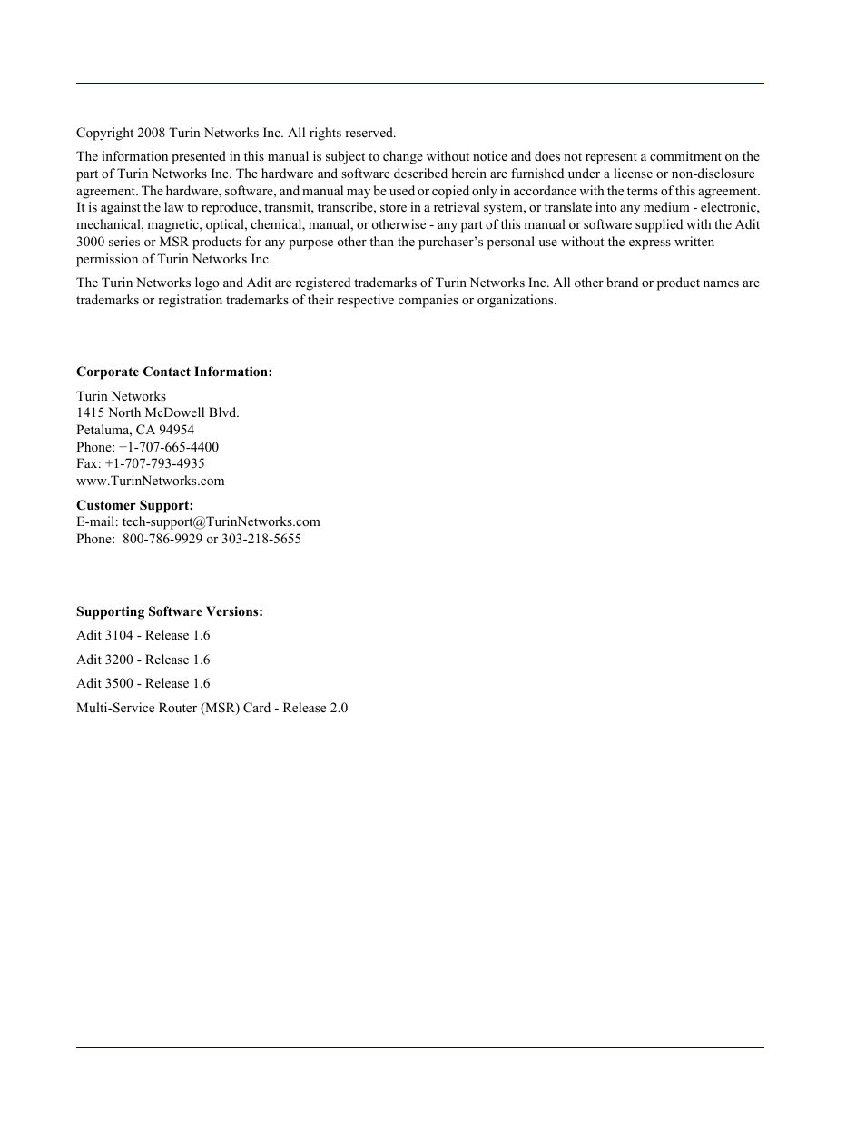 Carrier Access Multi-Service Router (MSR) Card MSR/Adit 3K GUI User Manual | Page 2 / 262
