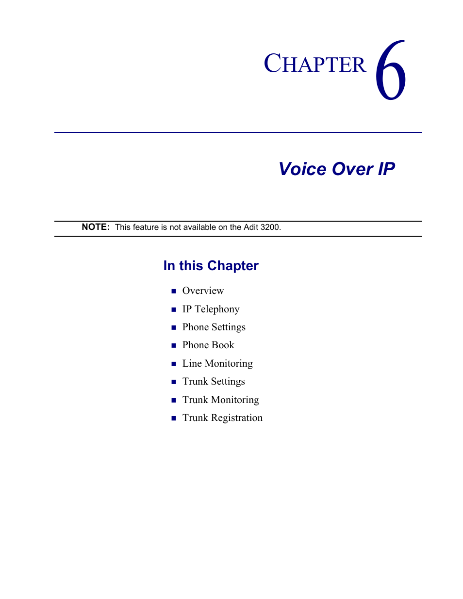 6–voice over ip, Voice over ip, Hapter | Carrier Access Multi-Service Router (MSR) Card MSR/Adit 3K GUI User Manual | Page 207 / 262