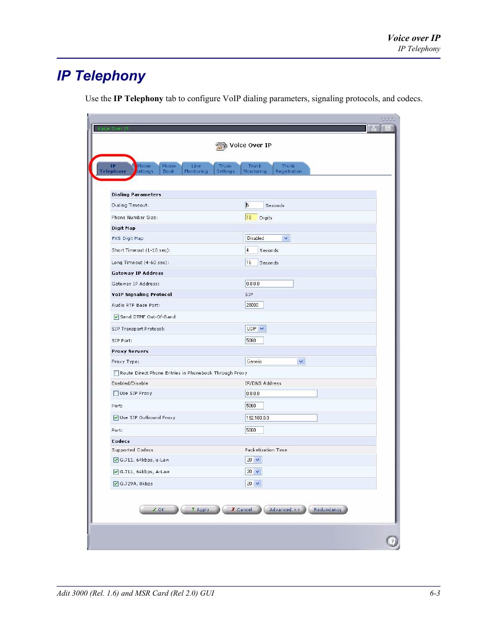 Ip telephony, Ip telephony -3 | Carrier Access Multi-Service Router (MSR) Card MSR/Adit 3K GUI User Manual | Page 209 / 262