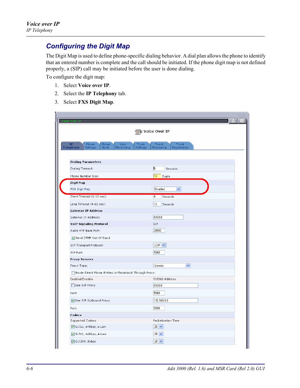 Configuring the digit map, Configuring the digit map -6 | Carrier Access Multi-Service Router (MSR) Card MSR/Adit 3K GUI User Manual | Page 212 / 262