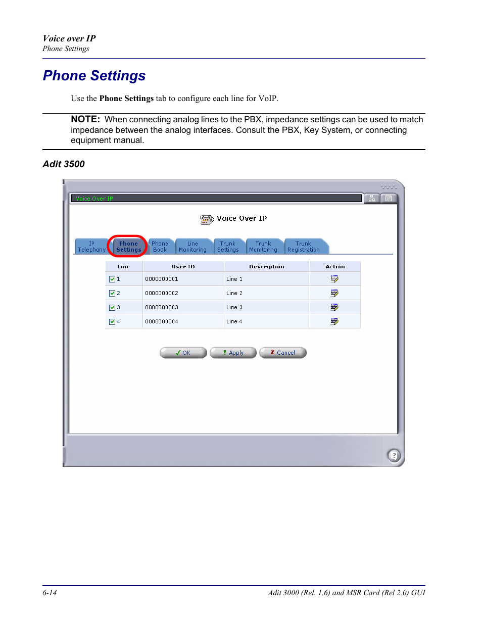 Phone settings, Phone settings -14 | Carrier Access Multi-Service Router (MSR) Card MSR/Adit 3K GUI User Manual | Page 220 / 262