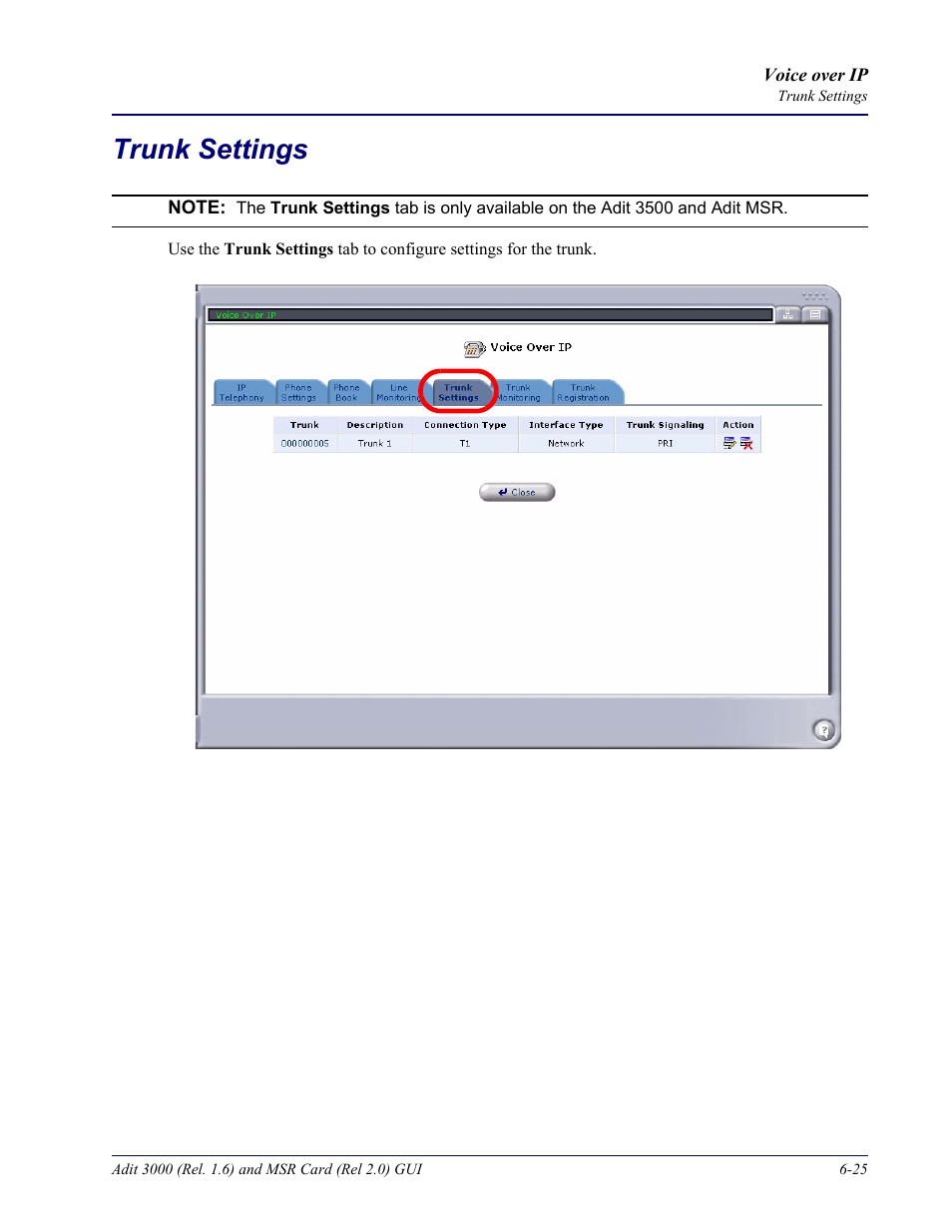 Trunk settings, Trunk settings -25 | Carrier Access Multi-Service Router (MSR) Card MSR/Adit 3K GUI User Manual | Page 231 / 262