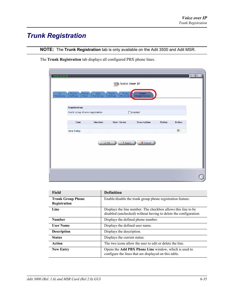 Trunk registration, Trunk registration -35 | Carrier Access Multi-Service Router (MSR) Card MSR/Adit 3K GUI User Manual | Page 241 / 262