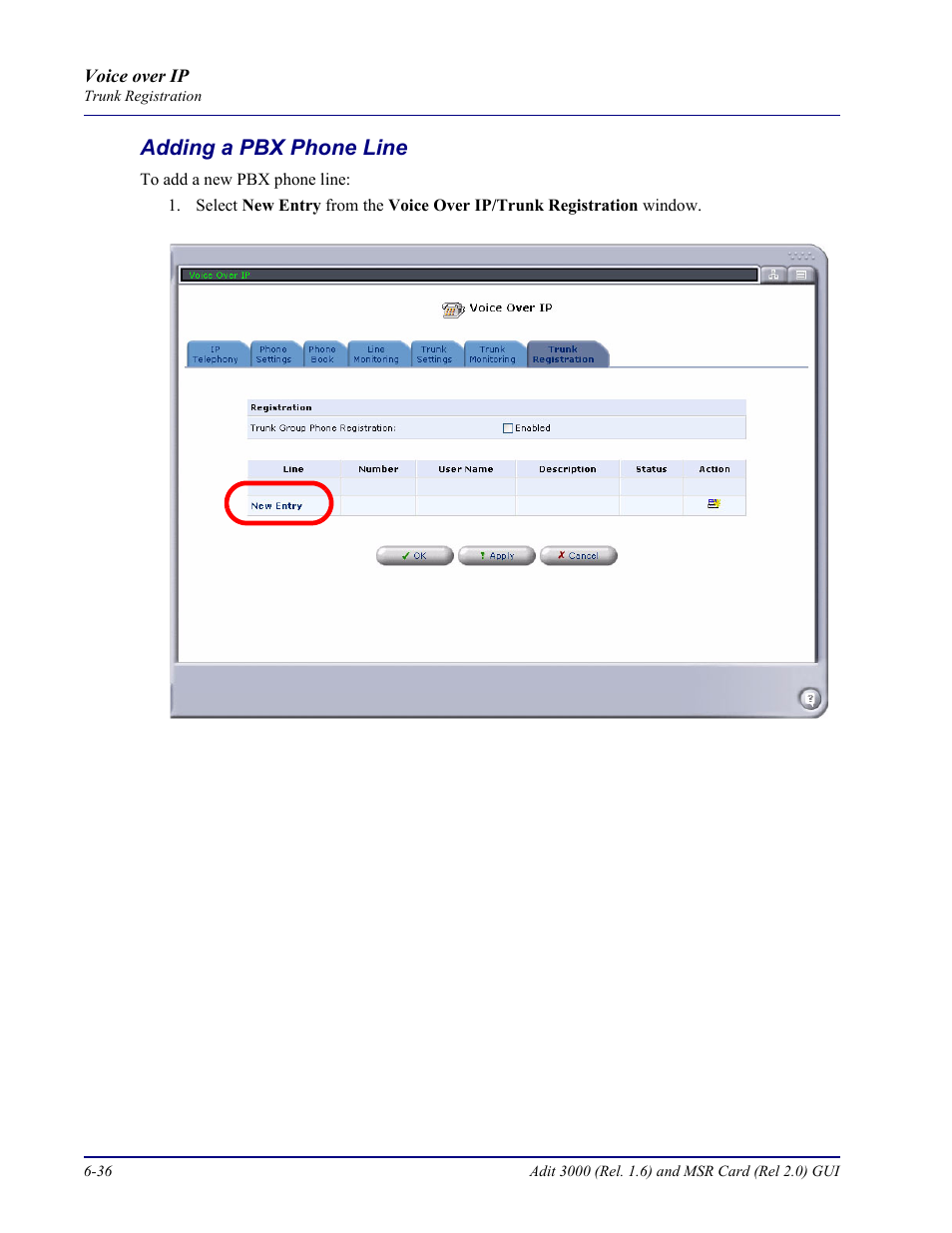 Adding a pbx phone line, Adding a pbx phone line -36 | Carrier Access Multi-Service Router (MSR) Card MSR/Adit 3K GUI User Manual | Page 242 / 262
