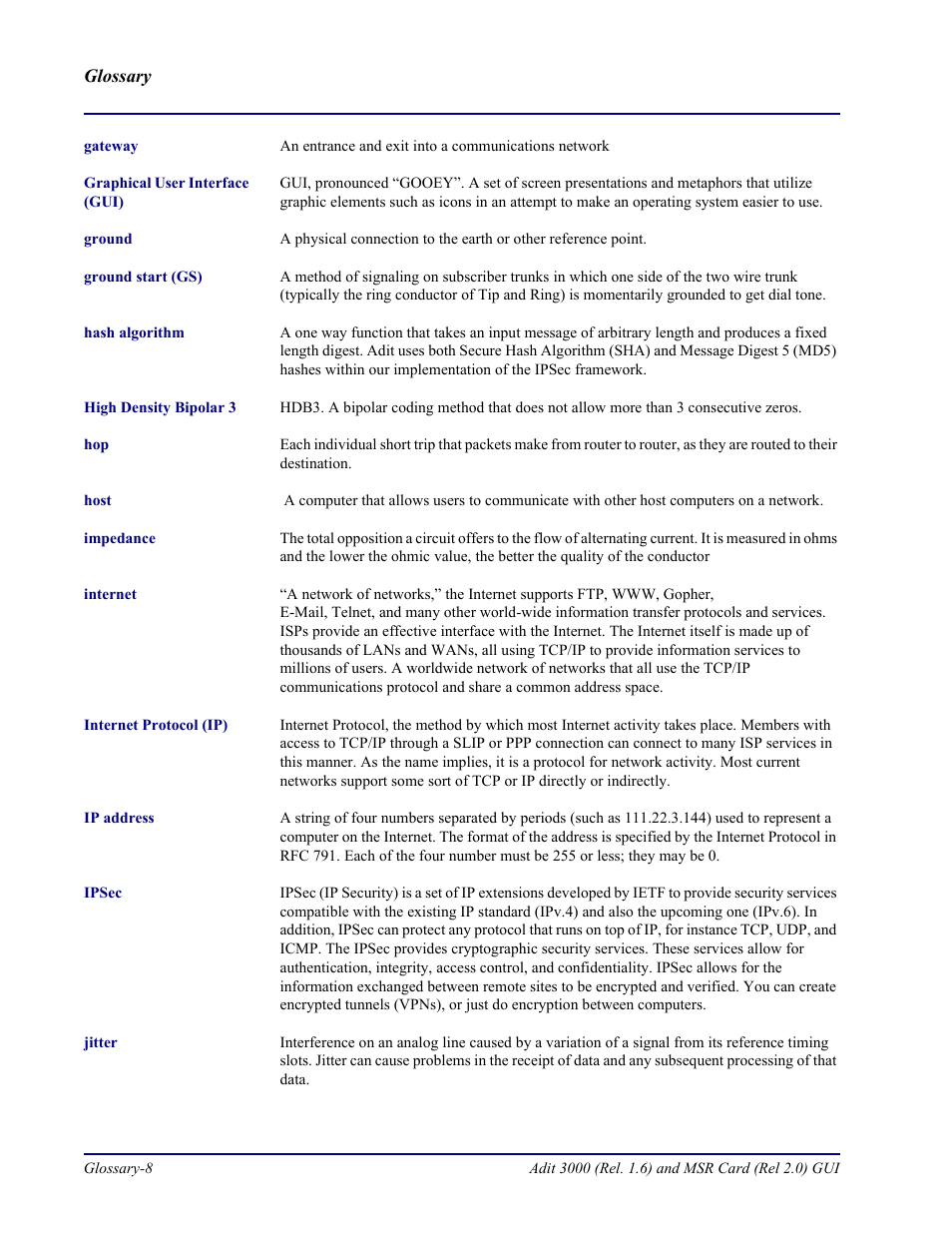 Carrier Access Multi-Service Router (MSR) Card MSR/Adit 3K GUI User Manual | Page 252 / 262