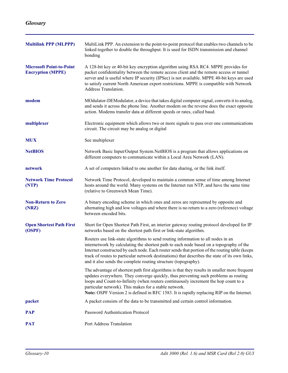 Carrier Access Multi-Service Router (MSR) Card MSR/Adit 3K GUI User Manual | Page 254 / 262