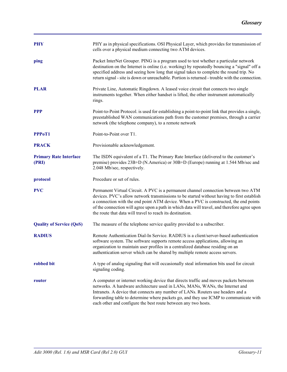 Carrier Access Multi-Service Router (MSR) Card MSR/Adit 3K GUI User Manual | Page 255 / 262