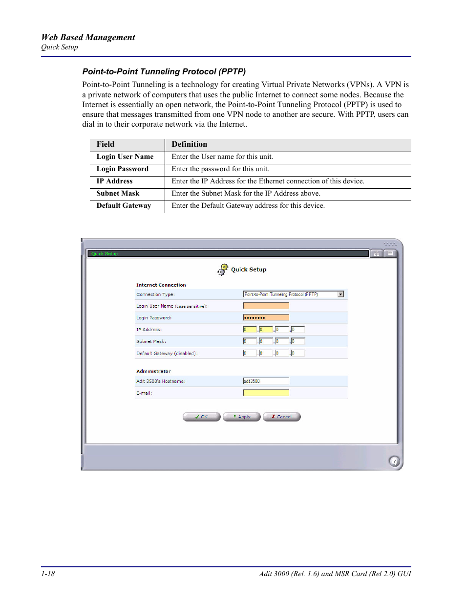 Point-to-point tunneling protocol (pptp) | Carrier Access Multi-Service Router (MSR) Card MSR/Adit 3K GUI User Manual | Page 26 / 262
