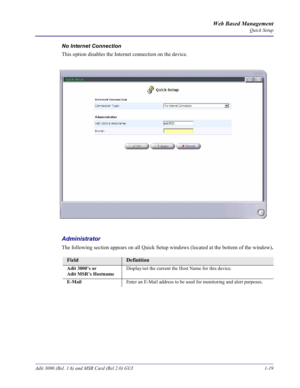 No internet connection | Carrier Access Multi-Service Router (MSR) Card MSR/Adit 3K GUI User Manual | Page 27 / 262