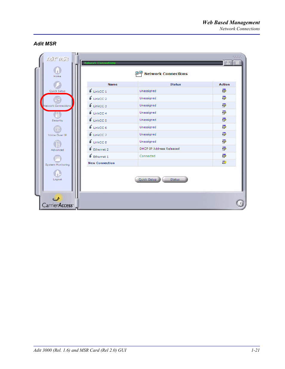 Carrier Access Multi-Service Router (MSR) Card MSR/Adit 3K GUI User Manual | Page 29 / 262