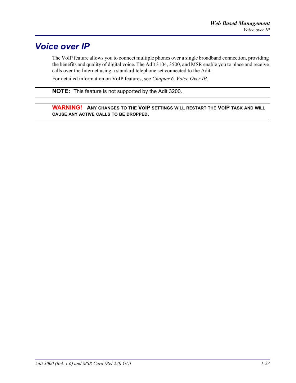 Voice over ip, Voice over ip -23 | Carrier Access Multi-Service Router (MSR) Card MSR/Adit 3K GUI User Manual | Page 31 / 262