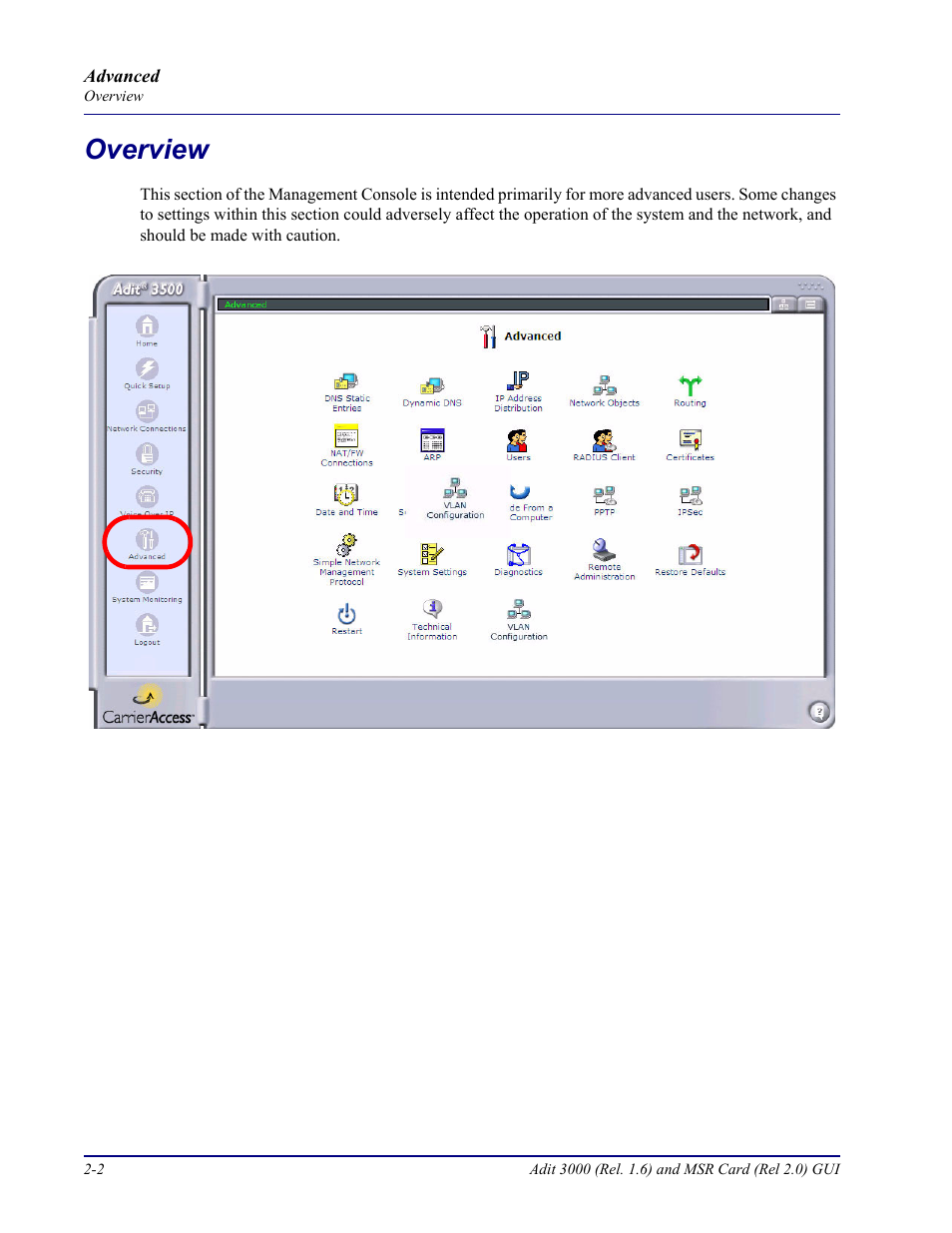 Overview, Overview -2 | Carrier Access Multi-Service Router (MSR) Card MSR/Adit 3K GUI User Manual | Page 38 / 262