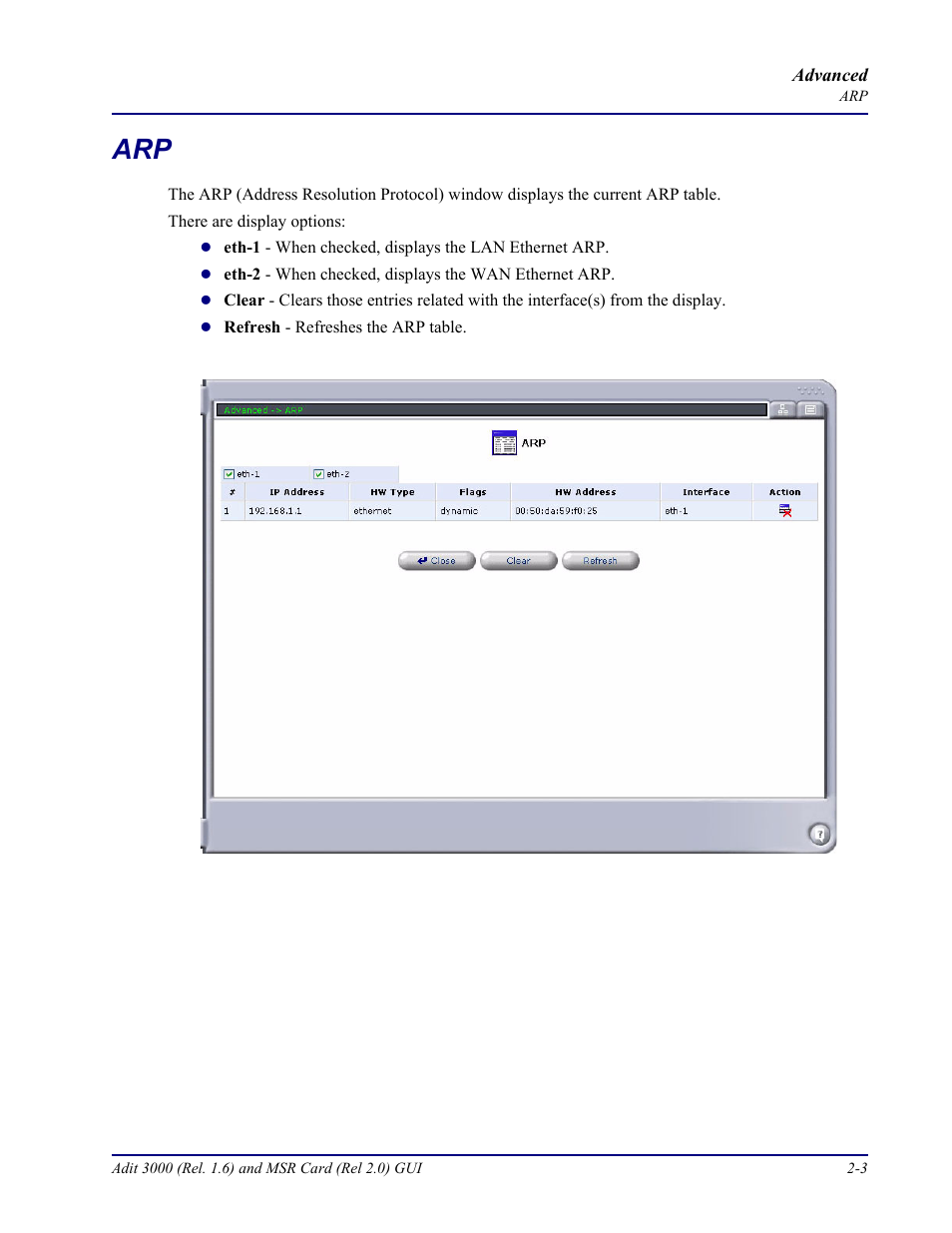 Arp -3 | Carrier Access Multi-Service Router (MSR) Card MSR/Adit 3K GUI User Manual | Page 39 / 262