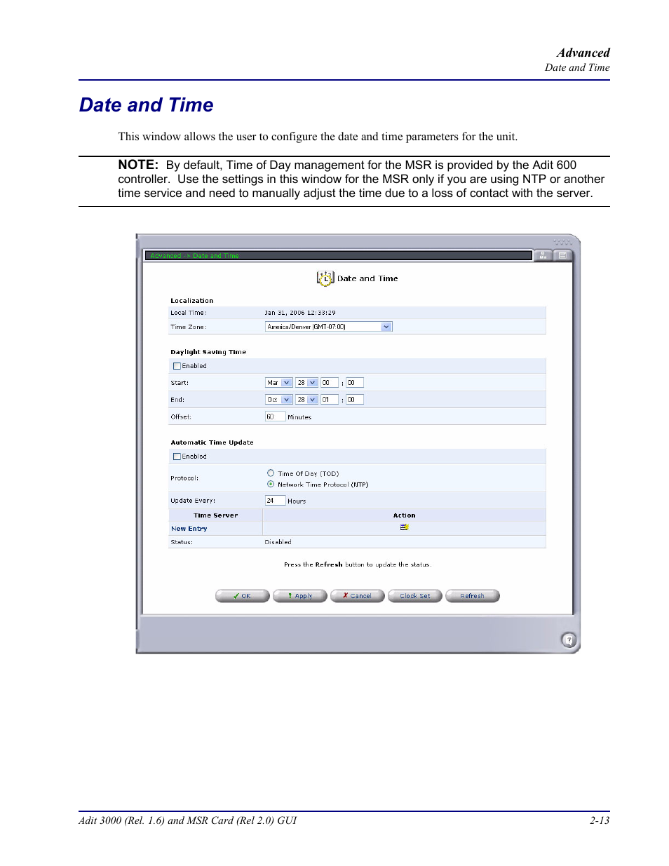 Date and time, Date and time -13 | Carrier Access Multi-Service Router (MSR) Card MSR/Adit 3K GUI User Manual | Page 49 / 262