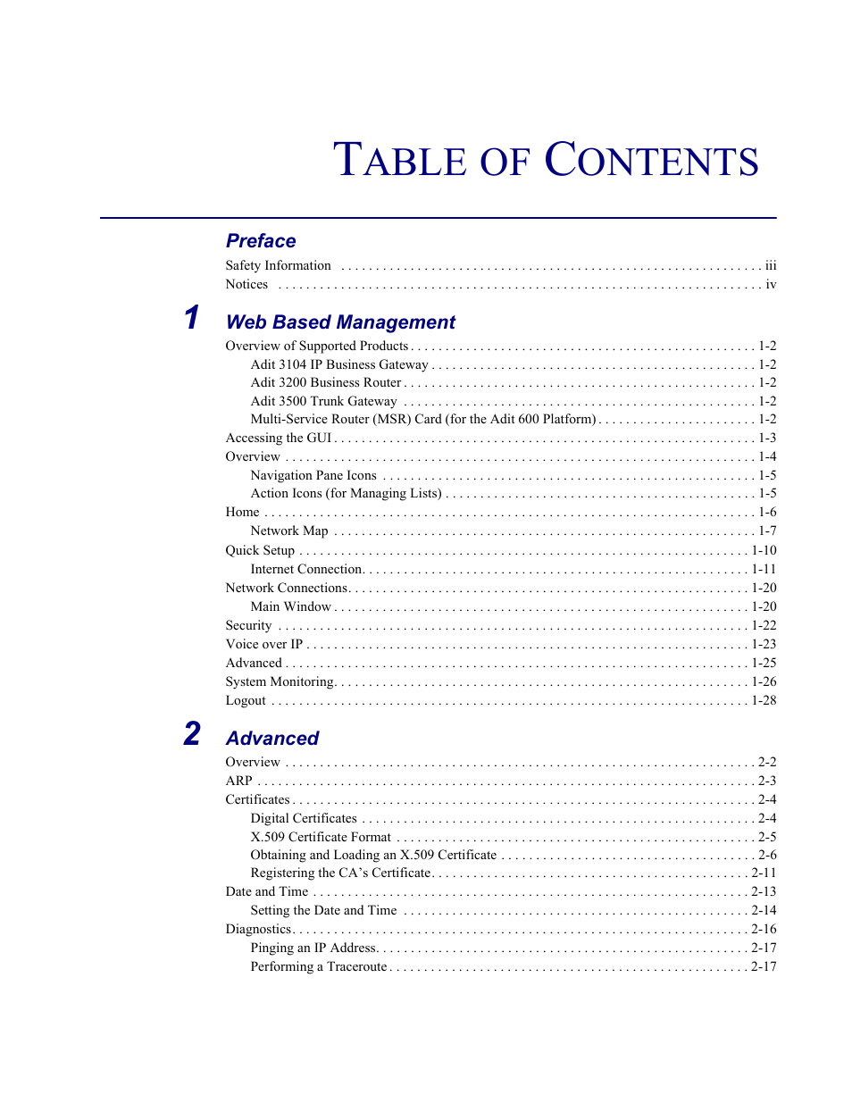 Carrier Access Multi-Service Router (MSR) Card MSR/Adit 3K GUI User Manual | Page 5 / 262