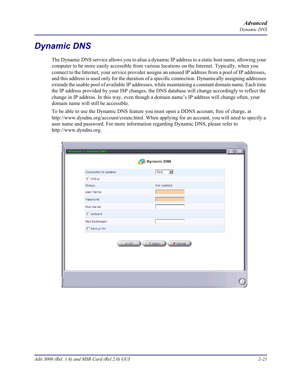 Dynamic dns, Dynamic dns -21 | Carrier Access Multi-Service Router (MSR) Card MSR/Adit 3K GUI User Manual | Page 57 / 262