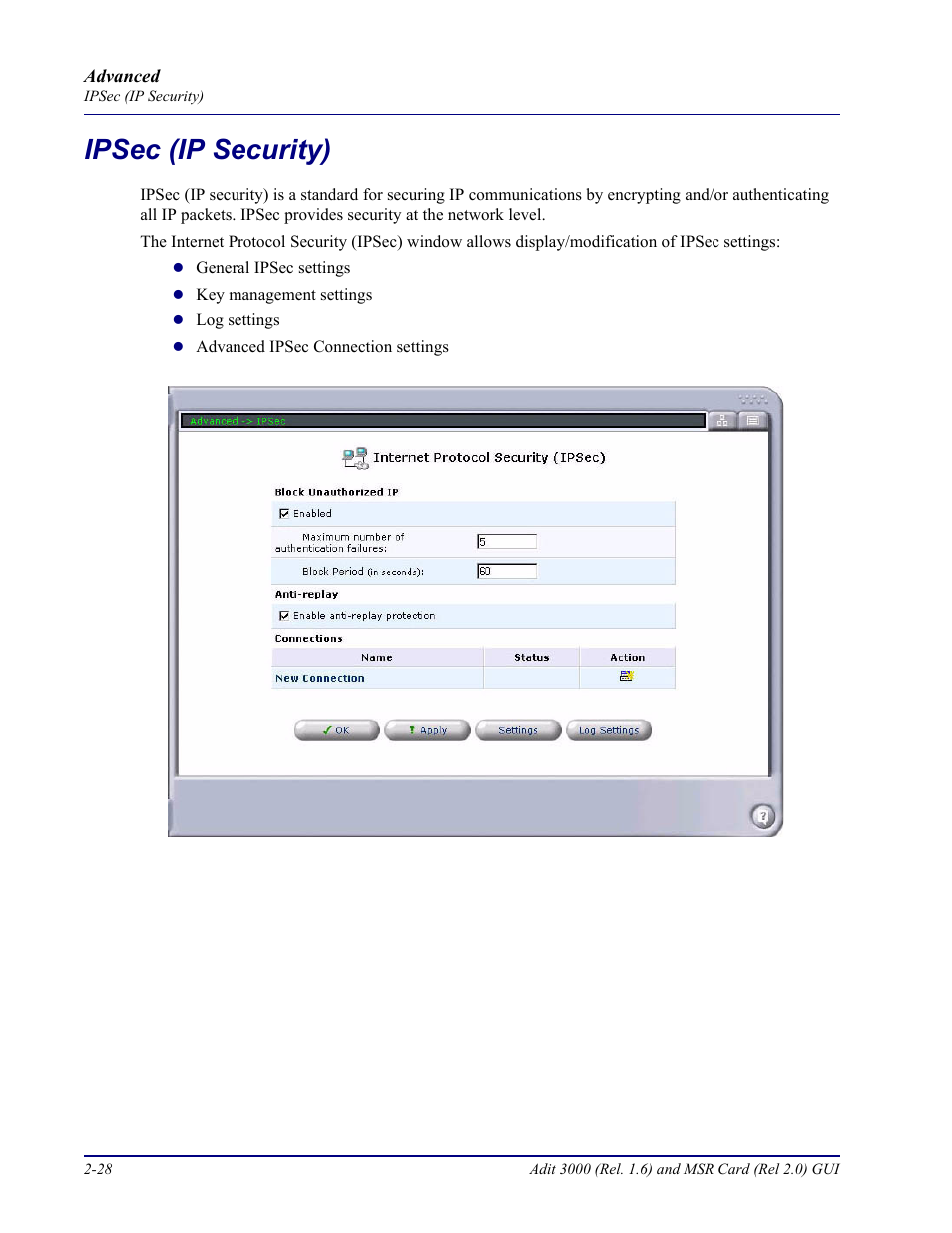 Ipsec (ip security), Ipsec (ip security) -28 | Carrier Access Multi-Service Router (MSR) Card MSR/Adit 3K GUI User Manual | Page 64 / 262