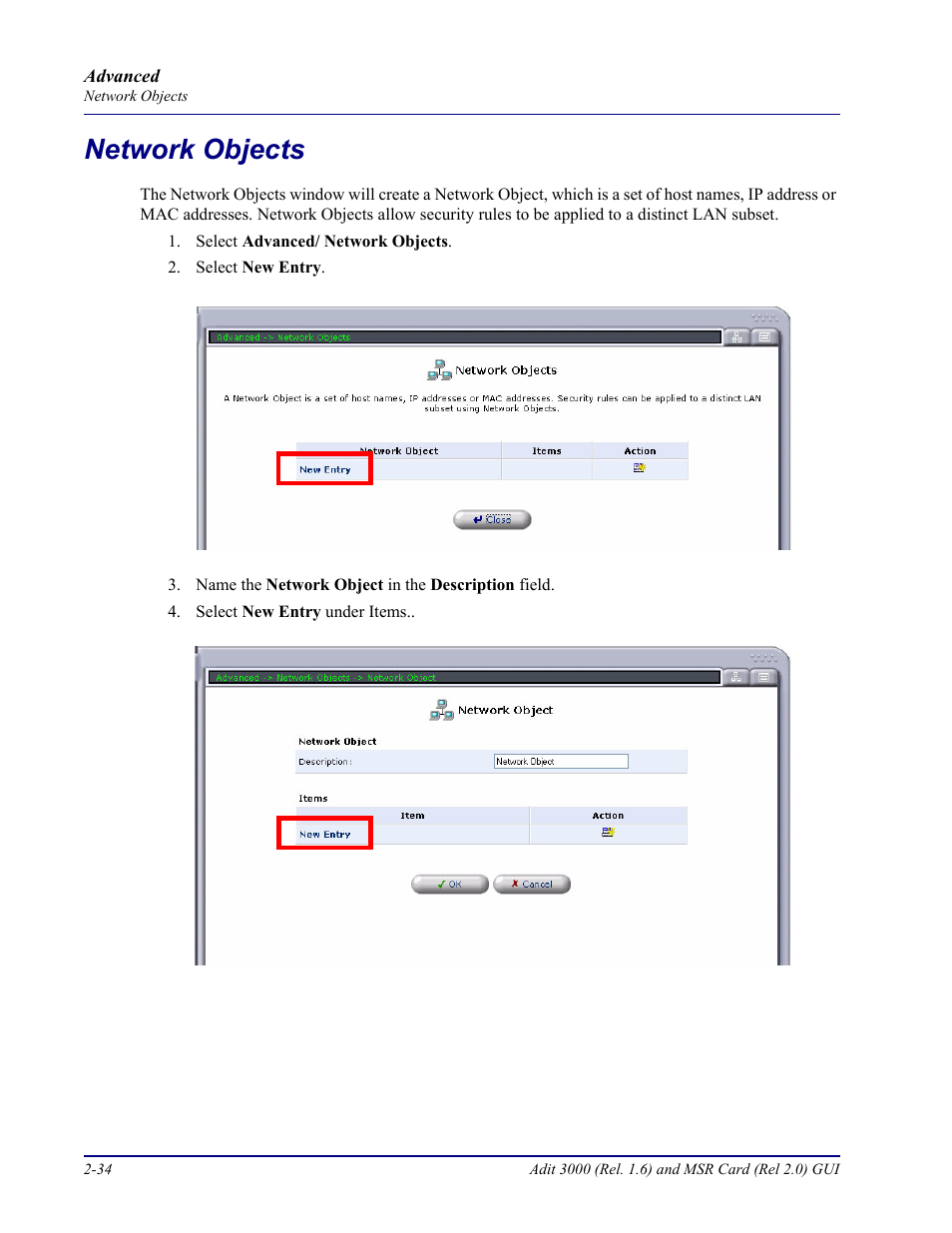 Network objects, Network objects -34 | Carrier Access Multi-Service Router (MSR) Card MSR/Adit 3K GUI User Manual | Page 70 / 262
