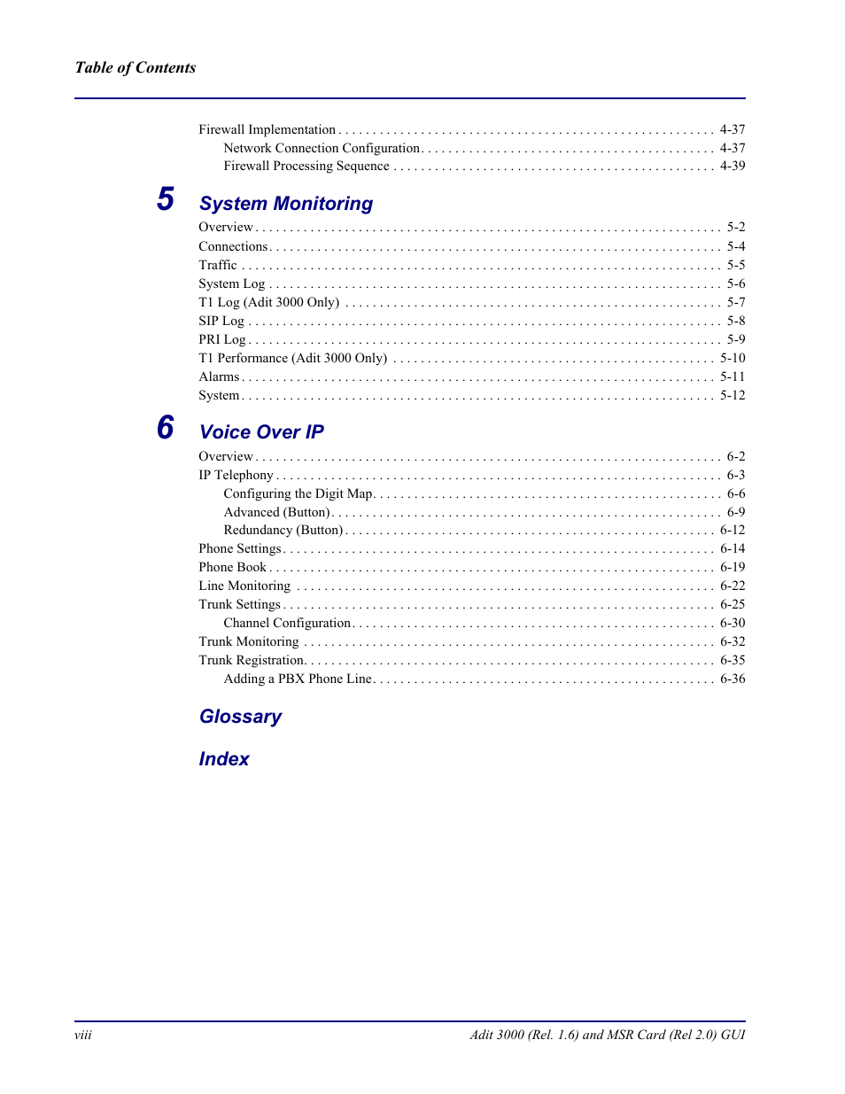 Carrier Access Multi-Service Router (MSR) Card MSR/Adit 3K GUI User Manual | Page 8 / 262