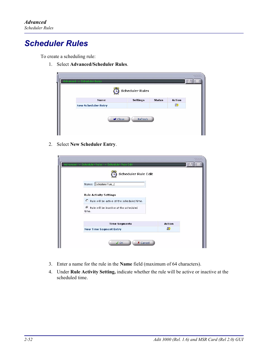 Scheduler rules, Scheduler rules -52 | Carrier Access Multi-Service Router (MSR) Card MSR/Adit 3K GUI User Manual | Page 88 / 262