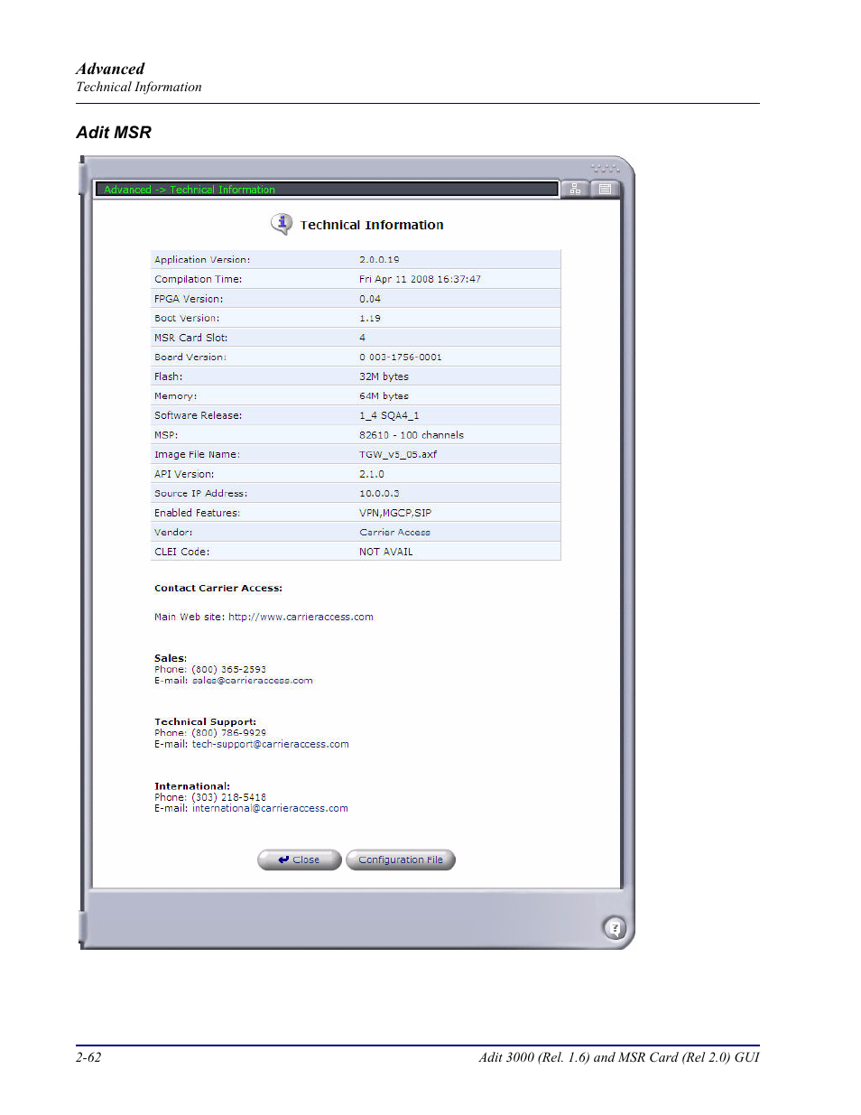 Carrier Access Multi-Service Router (MSR) Card MSR/Adit 3K GUI User Manual | Page 98 / 262