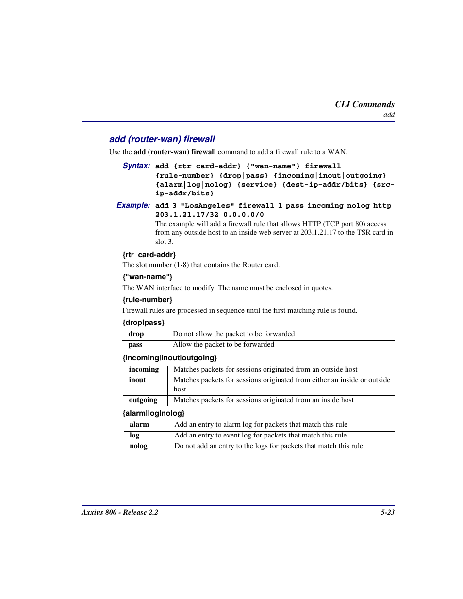 Add (router-wan) firewall, Add (router-wan) firewall -23 | Carrier Access Network Device Axxius 800 User Manual | Page 123 / 568