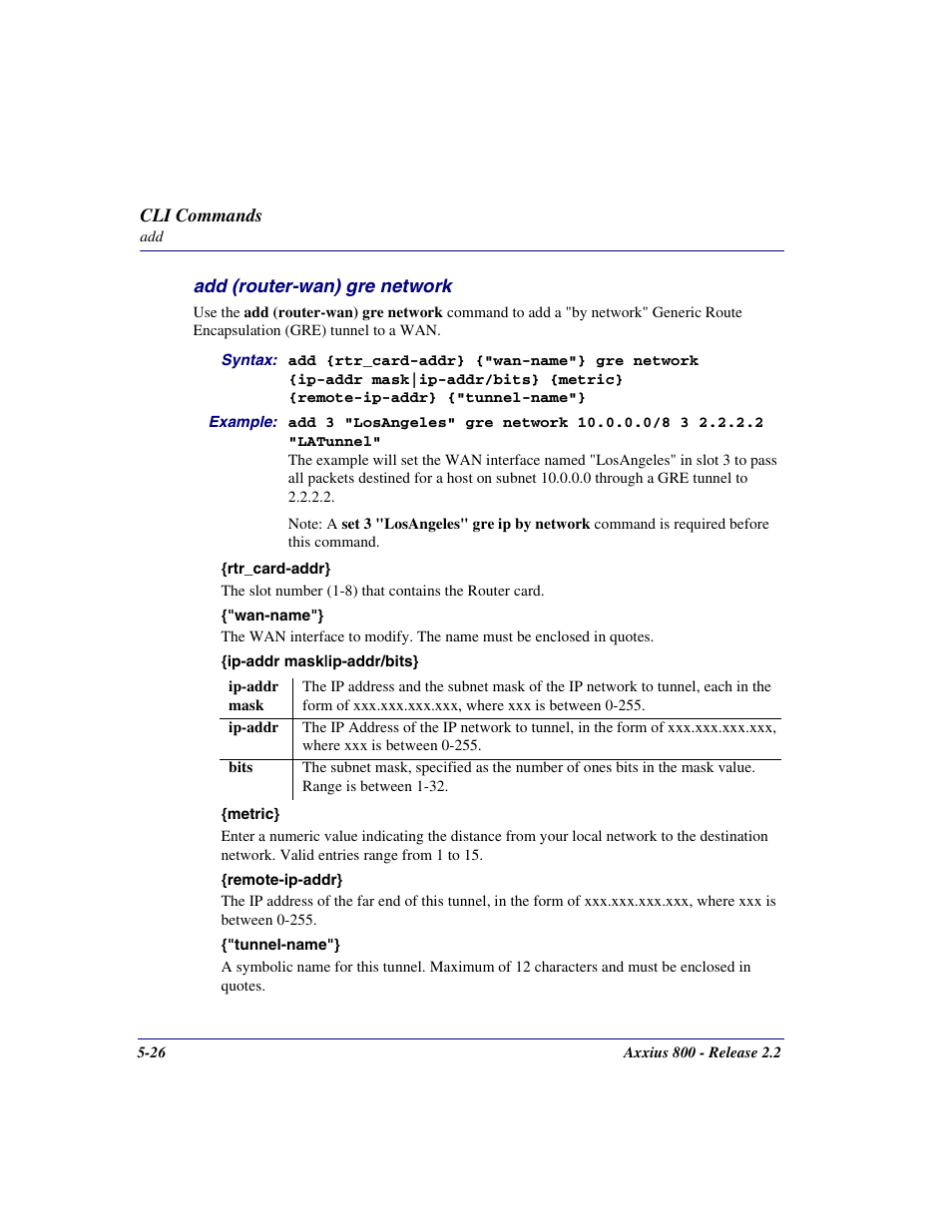 Add (router-wan) gre network, Add (router-wan) gre network -26 | Carrier Access Network Device Axxius 800 User Manual | Page 126 / 568