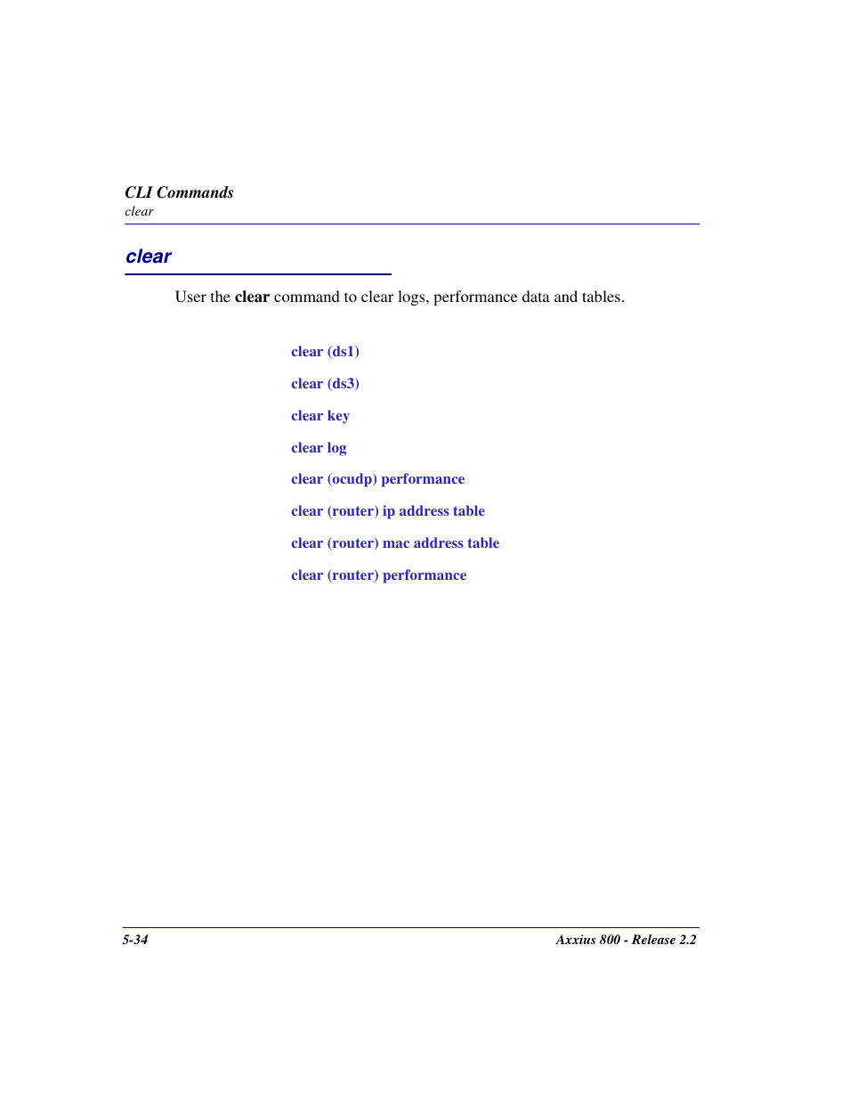 Clear, Clear -34 | Carrier Access Network Device Axxius 800 User Manual | Page 134 / 568