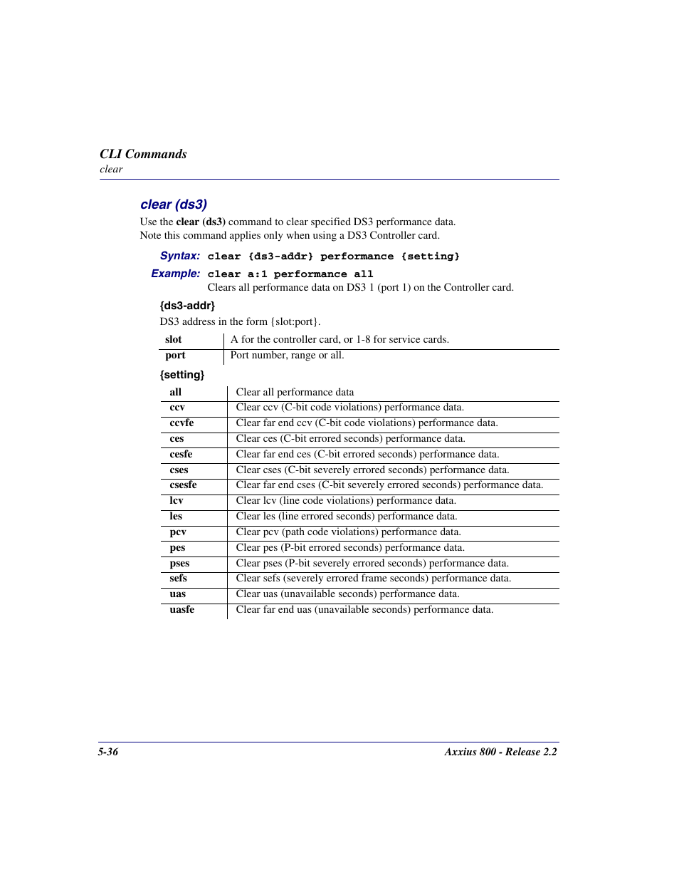 Clear (ds3), Clear (ds3) -36 | Carrier Access Network Device Axxius 800 User Manual | Page 136 / 568