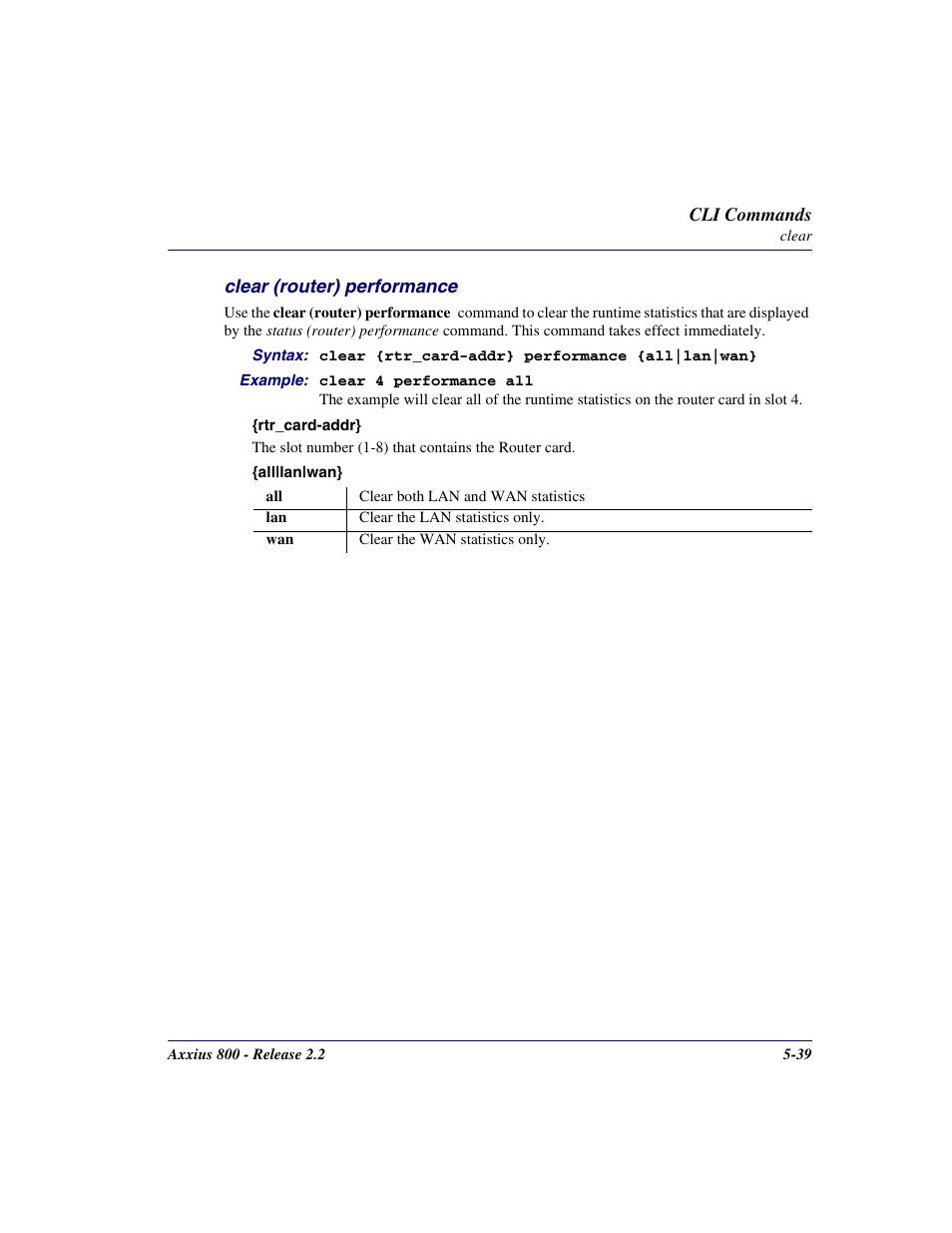 Clear (router) performance, Clear (router) performance -39 | Carrier Access Network Device Axxius 800 User Manual | Page 139 / 568