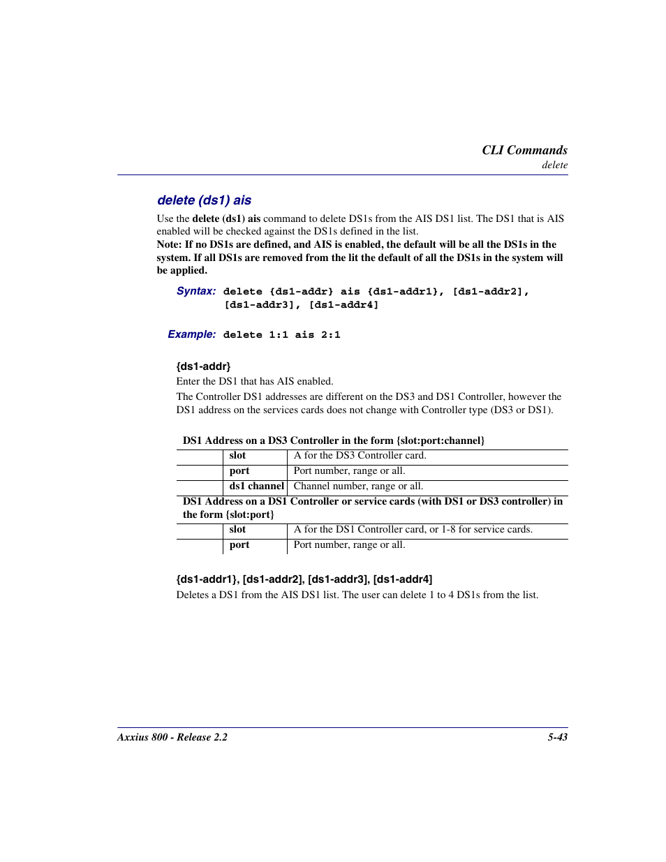 Delete (ds1) ais, Delete (ds1) ais -43 | Carrier Access Network Device Axxius 800 User Manual | Page 143 / 568