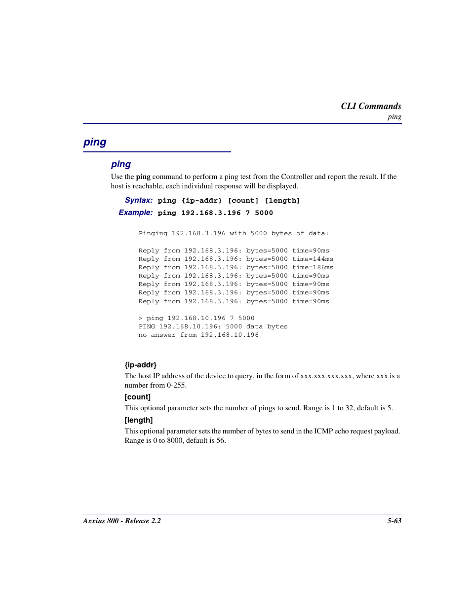 Ping, Ping -63 | Carrier Access Network Device Axxius 800 User Manual | Page 163 / 568