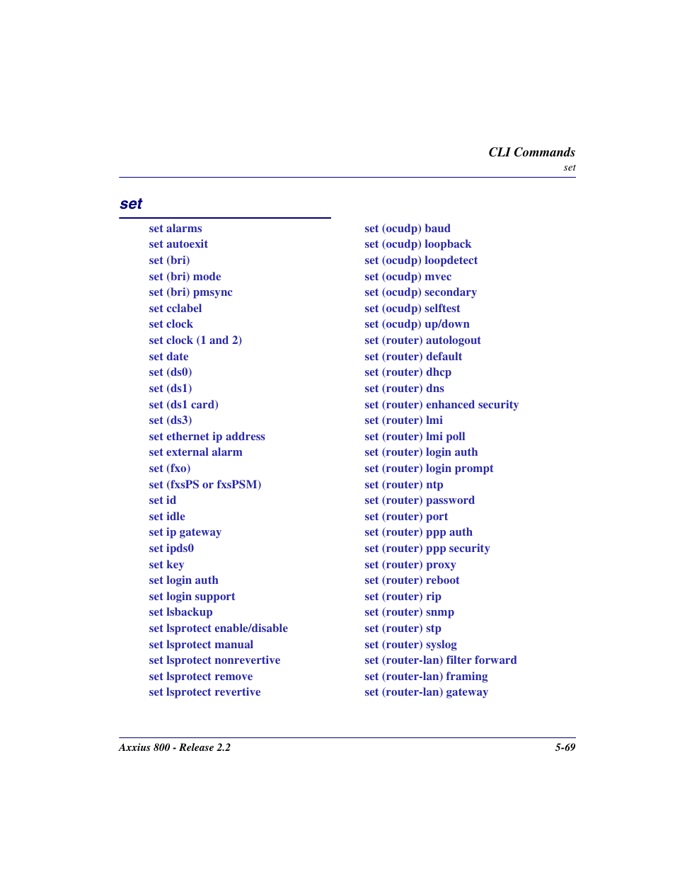 Set -69 | Carrier Access Network Device Axxius 800 User Manual | Page 169 / 568