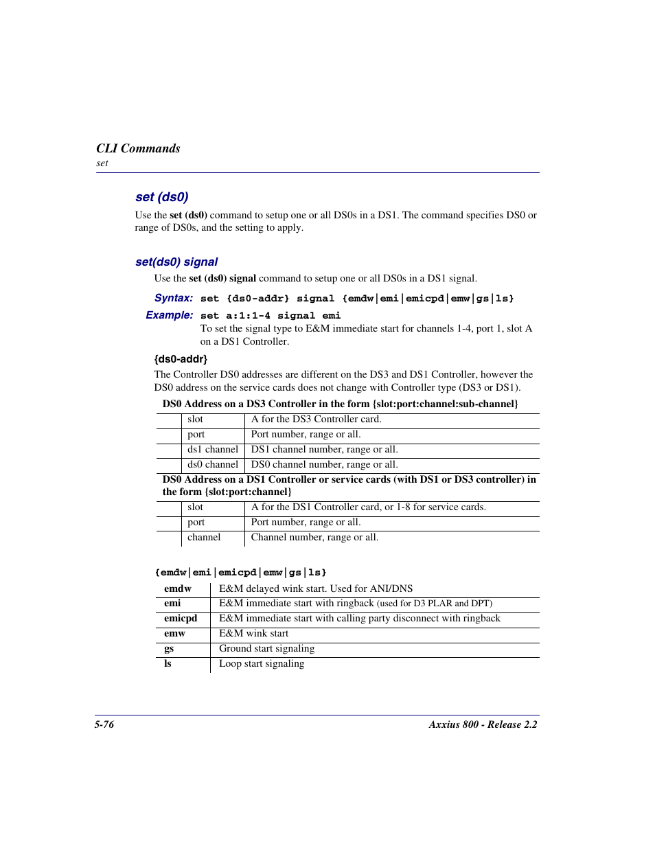 Set (ds0), Set (ds0) -76 | Carrier Access Network Device Axxius 800 User Manual | Page 176 / 568