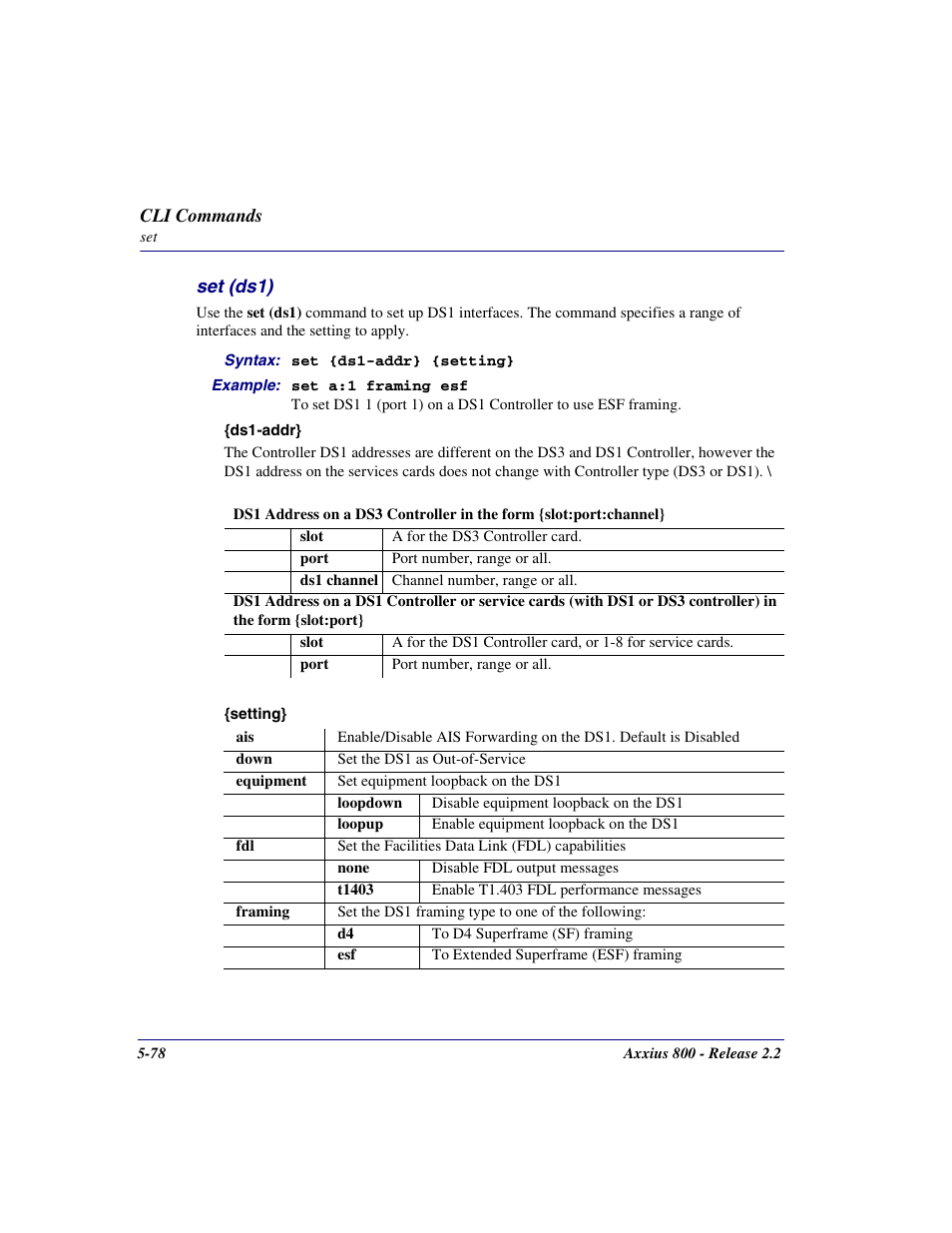 Set (ds1), Set (ds1) -78 | Carrier Access Network Device Axxius 800 User Manual | Page 178 / 568