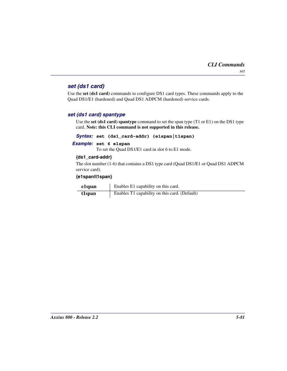 Set (ds1 card), Set (ds1 card) -81 | Carrier Access Network Device Axxius 800 User Manual | Page 181 / 568