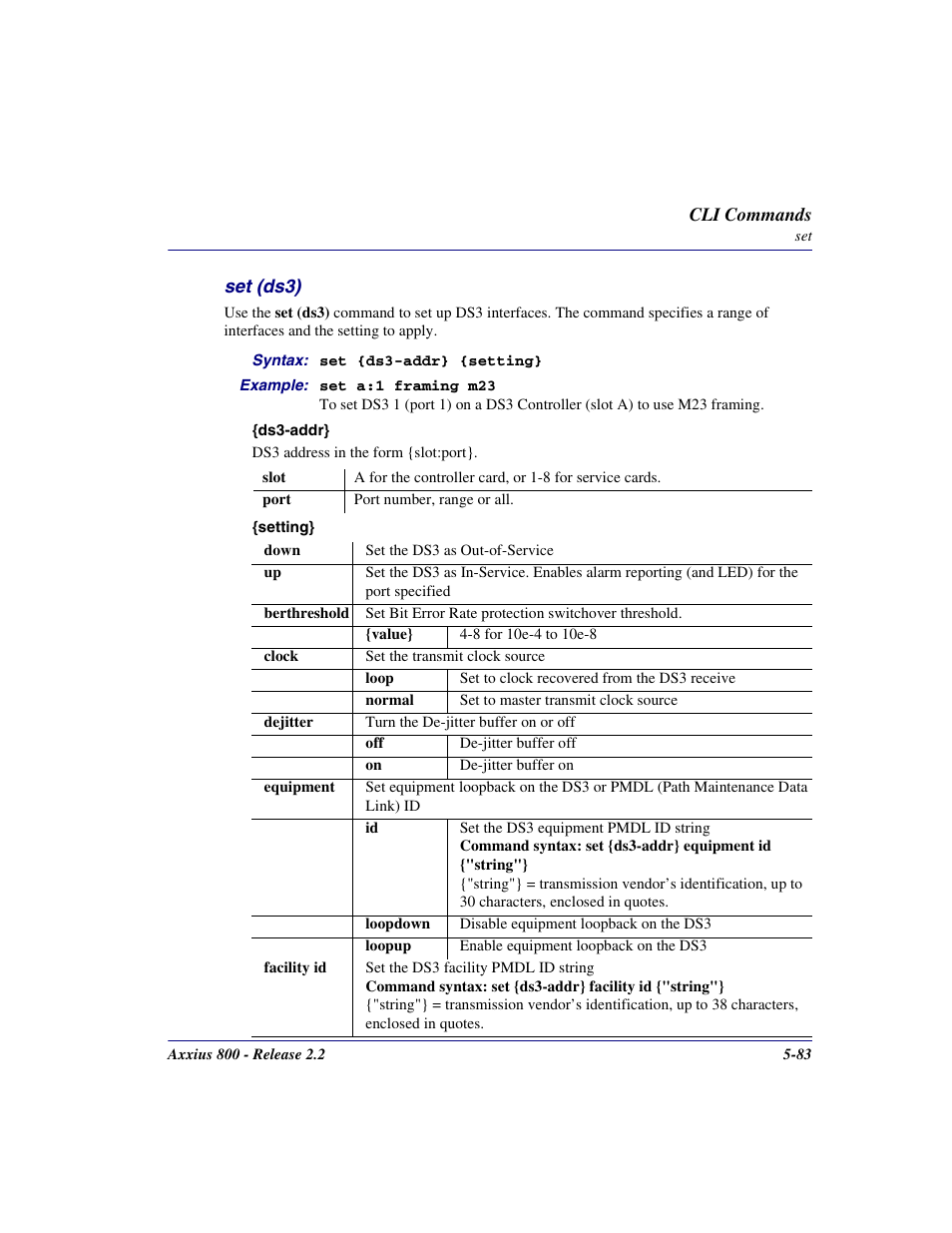 Set (ds3), Set (ds3) -83 | Carrier Access Network Device Axxius 800 User Manual | Page 183 / 568