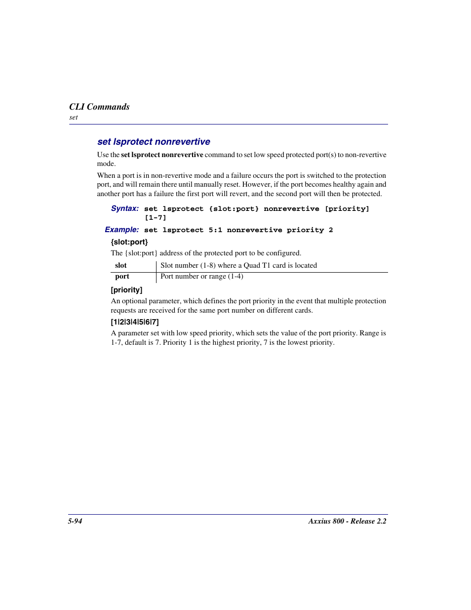 Set lsprotect nonrevertive, Set lsprotect nonrevertive -94 | Carrier Access Network Device Axxius 800 User Manual | Page 194 / 568