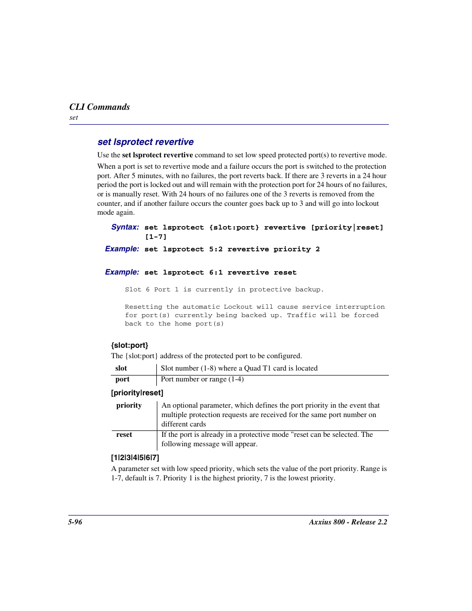 Set lsprotect revertive, Set lsprotect revertive -96 | Carrier Access Network Device Axxius 800 User Manual | Page 196 / 568