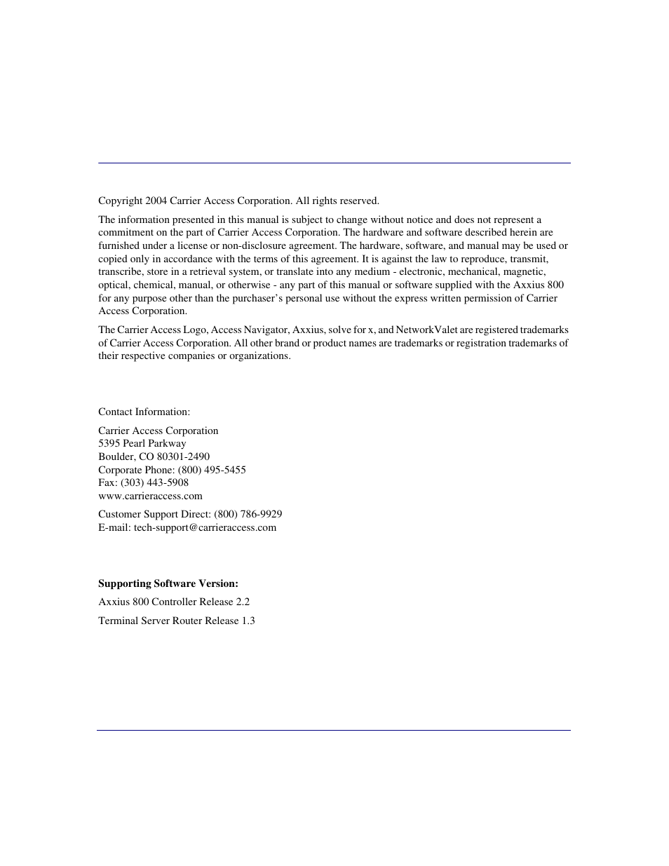 Carrier Access Network Device Axxius 800 User Manual | Page 2 / 568