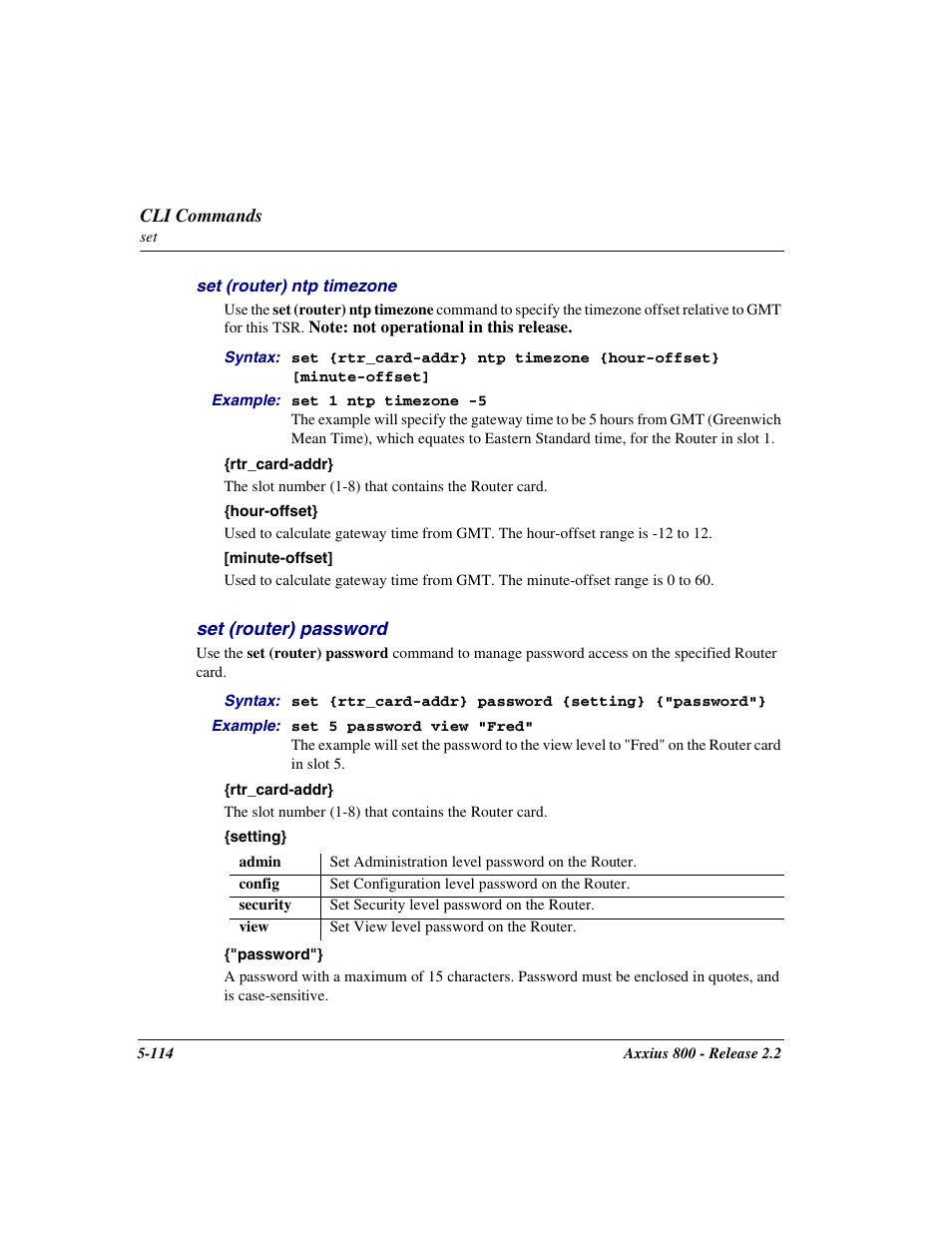 Set (router) password, Set (router) password -114 | Carrier Access Network Device Axxius 800 User Manual | Page 214 / 568
