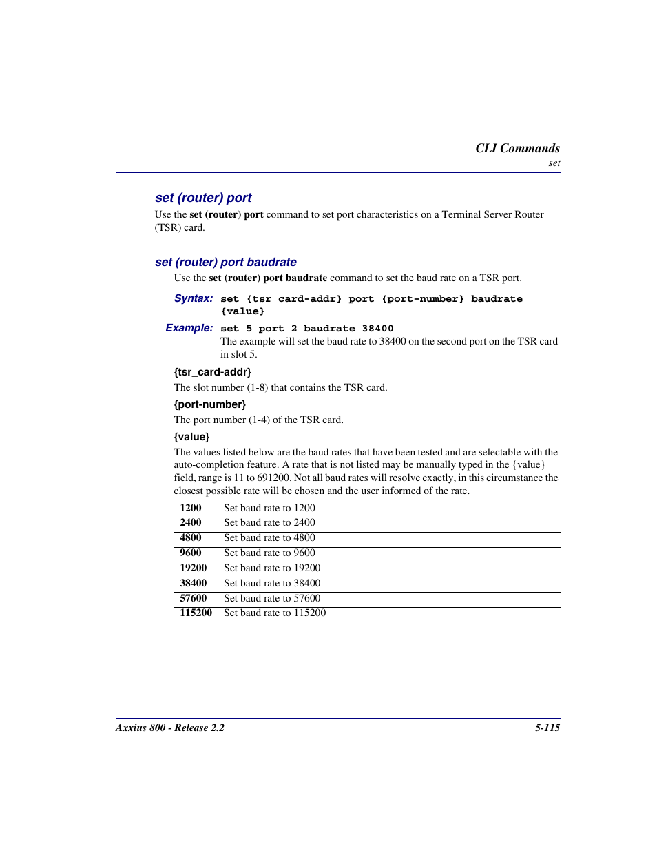Set (router) port, Set (router) port -115 | Carrier Access Network Device Axxius 800 User Manual | Page 215 / 568